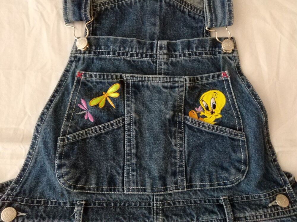Vtg LOONEY TUNES Tweety Bird Butterfly Shortalls Shorts Y2k 90s Oversized SMALL - Picture 2 of 11